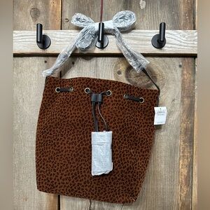 American Eagle Leopard Print Drawstring Bucket Bag in Brown Black